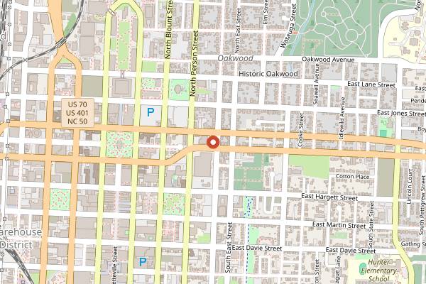 Map showing Oakwood Deli in Raleigh