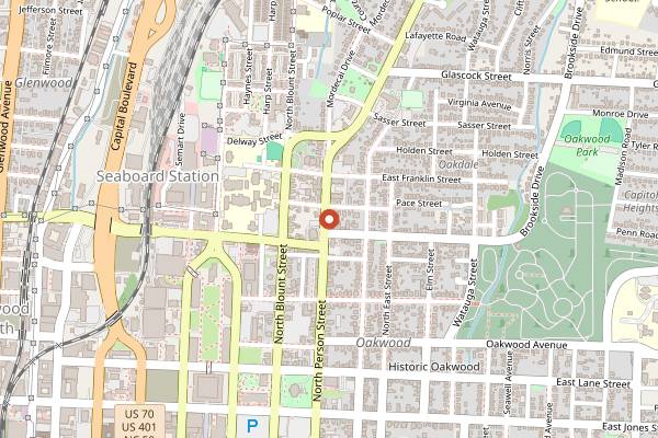 Map showing Oakwood Pizza Box in Raleigh