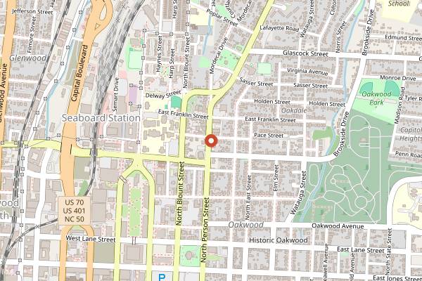 Map showing Crawford and Son in Raleigh