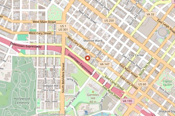 Map showing Triple Crossing Beer Downtown in Richmond