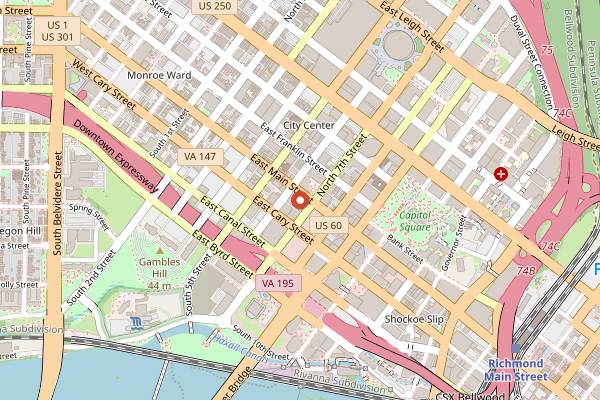 Map showing Richmond Music Hall at Capital Ale House in Richmond