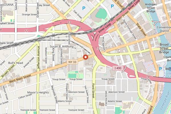 Map showing Nick Tahou Hots in Rochester