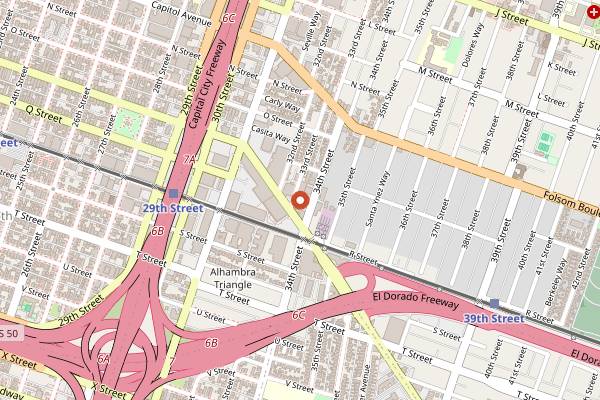 Map showing SacYard Community Tap House in Sacramento