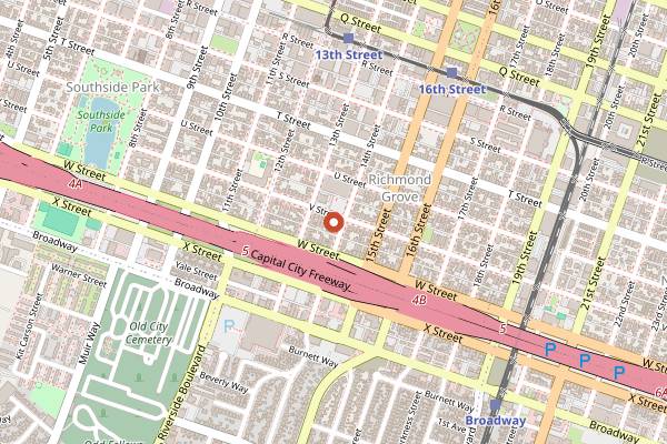Map showing Urban Roots Brewery & Smokehouse in Sacramento