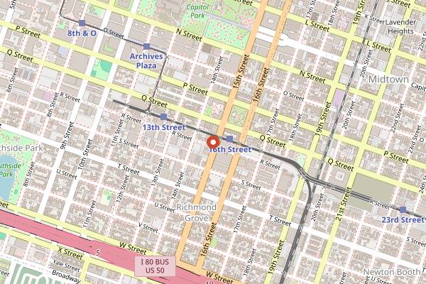 Map showing Cafe Bernardo R Street Brunch in Sacramento