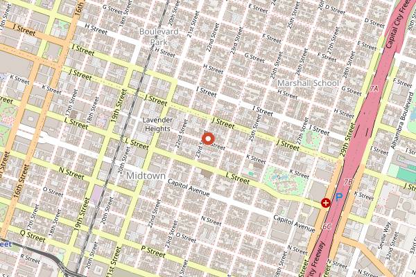 Map showing Gami Burger Midtown in Sacramento