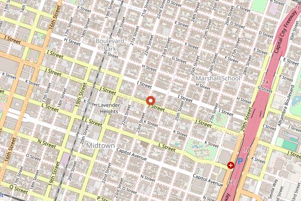 Map showing Midtown Bakery in Sacramento