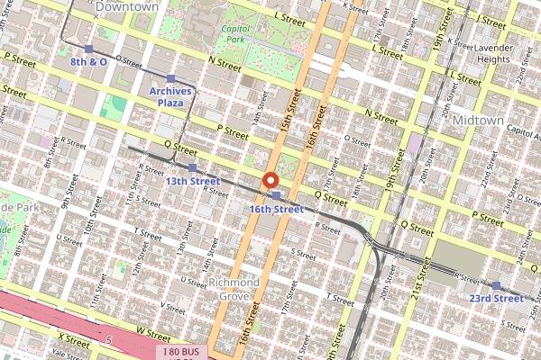 Map showing The Naked Lounge in Sacramento