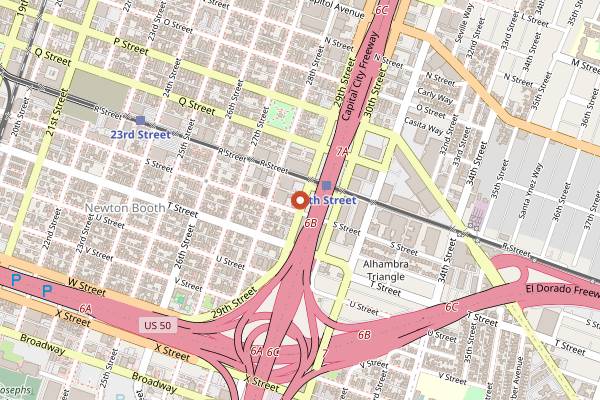 Map showing Pushkin's Bakery Midtown in Sacramento