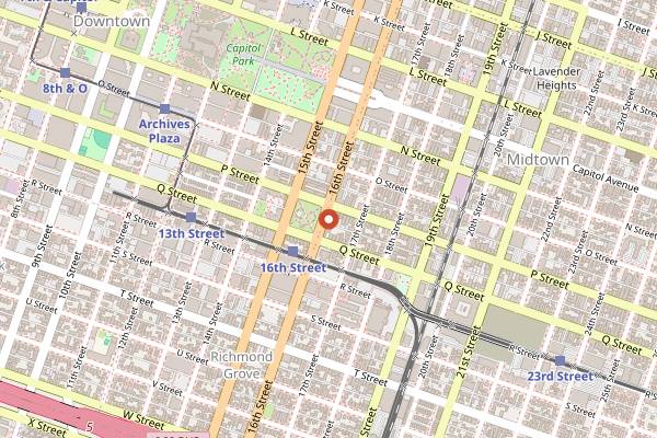 Map showing Temple Coffee Roasters 16th Street in Sacramento