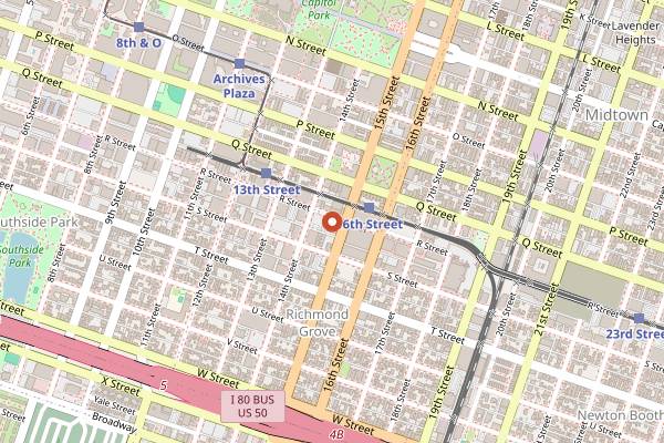 Map showing Mas Taco Bar R Street in Sacramento