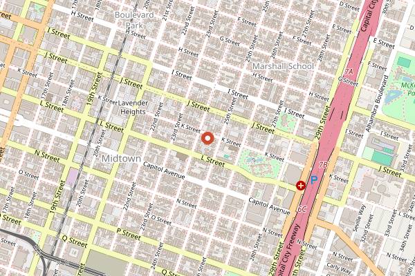 Map showing Tres Hermanas in Sacramento