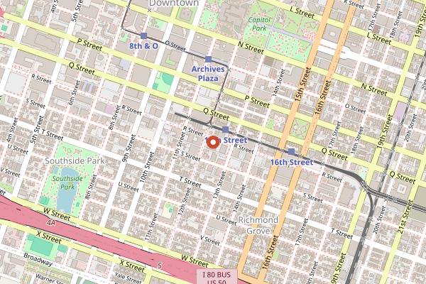 Map showing Camellia Coffee Roasters in Sacramento