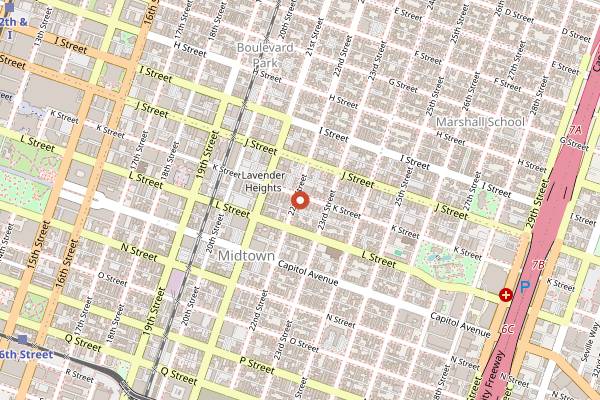 Map showing Temple Coffee Roasters K Street in Sacramento