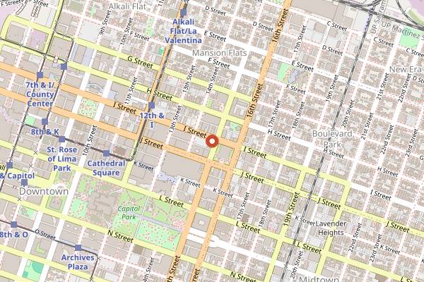 Map showing Vegan Deadly Sins in Sacramento