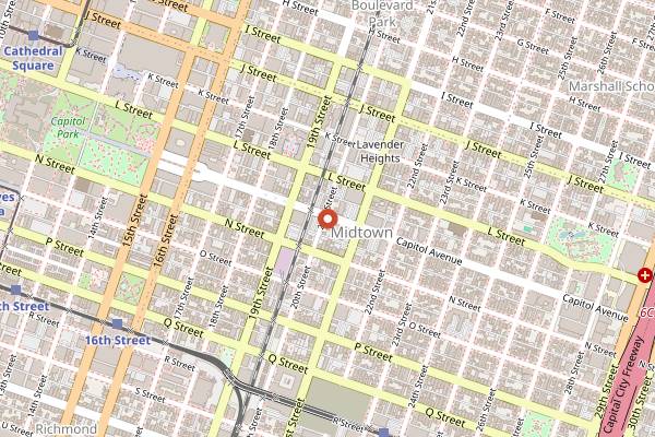 Map showing The Waterboy in Sacramento