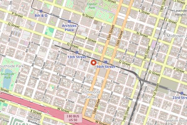 Map showing The Shady Lady Saloon Late in Sacramento