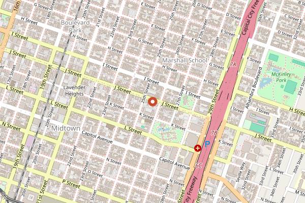 Map showing The Jungle Bird in Sacramento