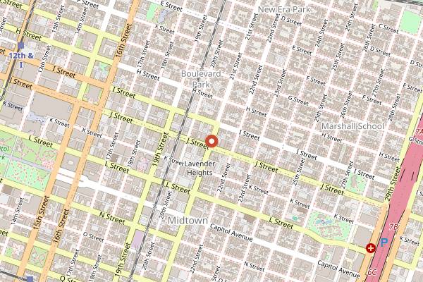 Map showing The Press Club in Sacramento