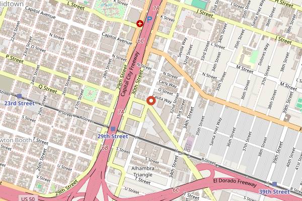 Map showing Hawks Provisions and Public House in Sacramento
