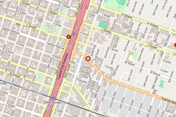 Map showing Kru Contemporary Japanese Cuisine in Sacramento