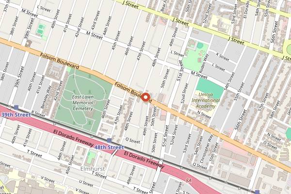 Map showing Origami Asian Grill in Sacramento