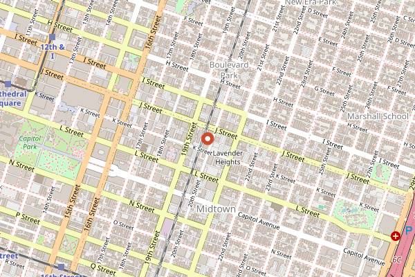 Map showing Kin Thai Street Eatery in Sacramento