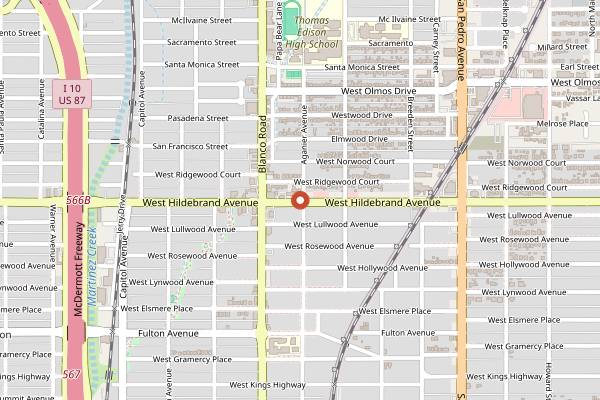 Map showing Bedoy's Bakery in San Antonio