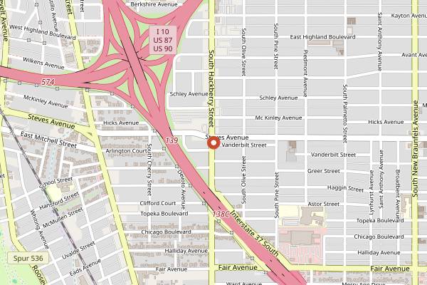 Map showing El Folklor Bakery in San Antonio