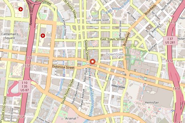 Map showing Hugman's Oasis in San Antonio