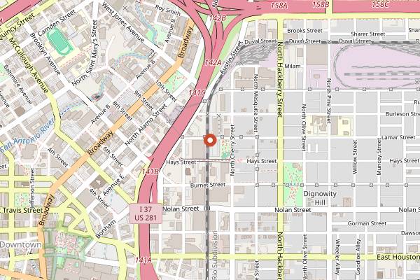 Map showing Alamo Beer Company in San Antonio
