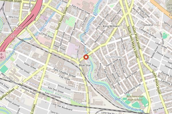 Map showing Halcyon Southtown in San Antonio