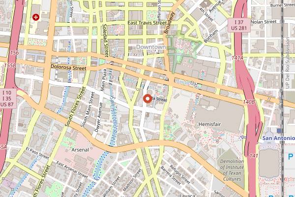 Map showing La Villita Cafe in San Antonio