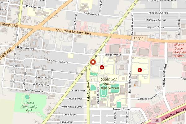 Map showing Mendez Cafe in San Antonio