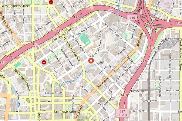 Map showing Pete's Tako House in San Antonio
