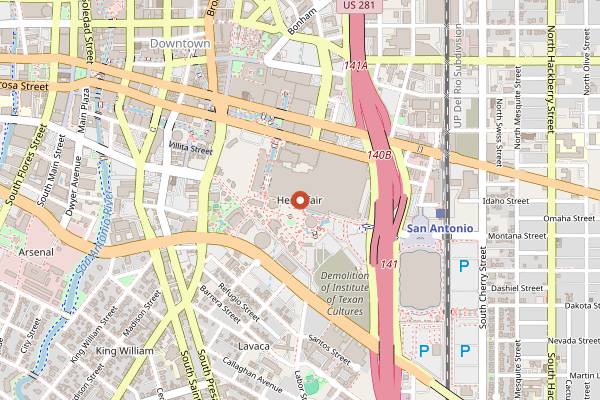 Map showing Muertos Fest at Hemisfair in San Antonio