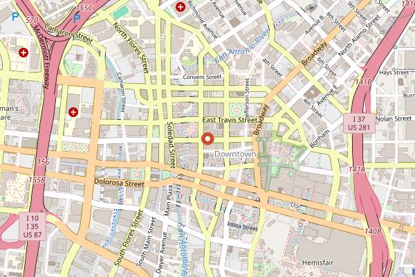 Map showing Bohanan's Prime Steaks and Seafood in San Antonio