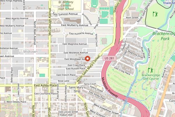 Map showing Faust Tavern in San Antonio
