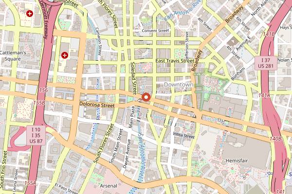 Map showing The Esquire Tavern in San Antonio
