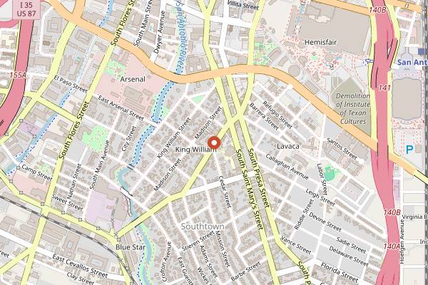 Map showing The Friendly Spot Ice House in San Antonio