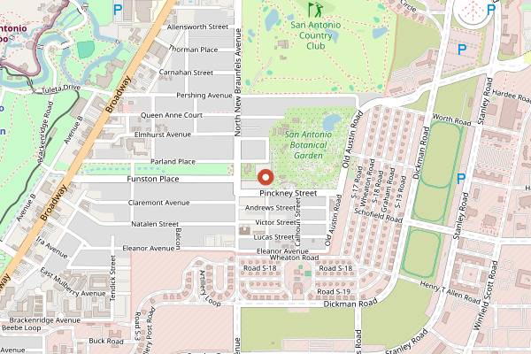 Map showing San Antonio Botanical Garden Farmers Market in San Antonio