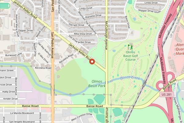 Map showing Olmos Basin Farmers Market in San Antonio