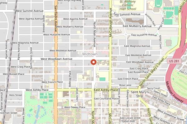 Map showing La Fonda on Main in San Antonio