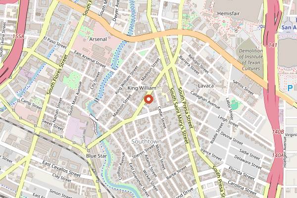 Map showing Little Em's Oyster Bar in San Antonio