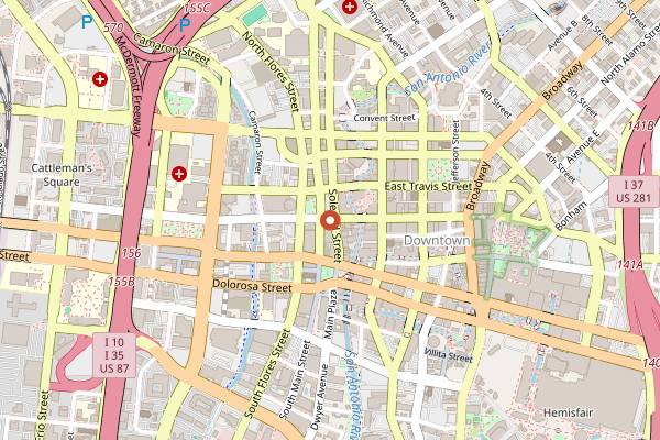 Map showing Pinkerton's Barbecue in San Antonio