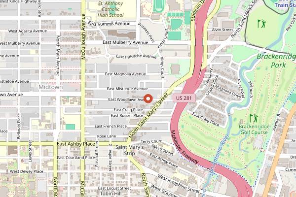 Map showing El Milagrito Cafe in San Antonio