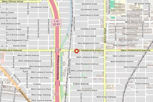 Map showing Las Nieves Fruit Cups & More in San Antonio