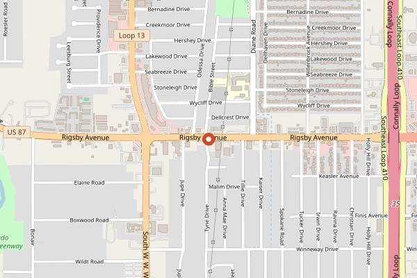 Map showing Pollos Asados Los Norteños in San Antonio
