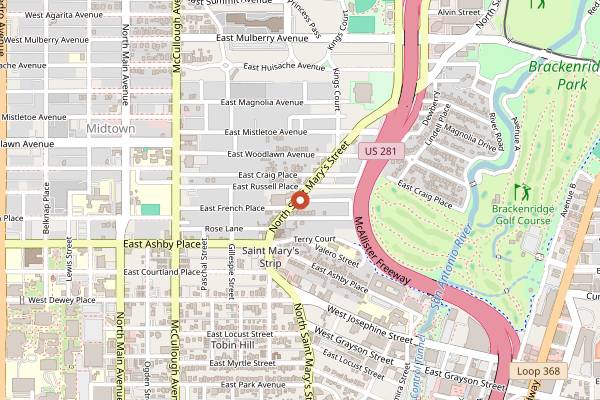 Map showing Tacos El Regio in San Antonio