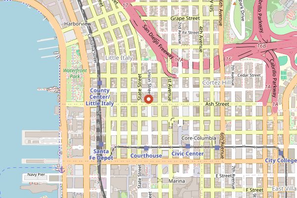 Map showing Extraordinary Desserts (Little Italy) in San Diego